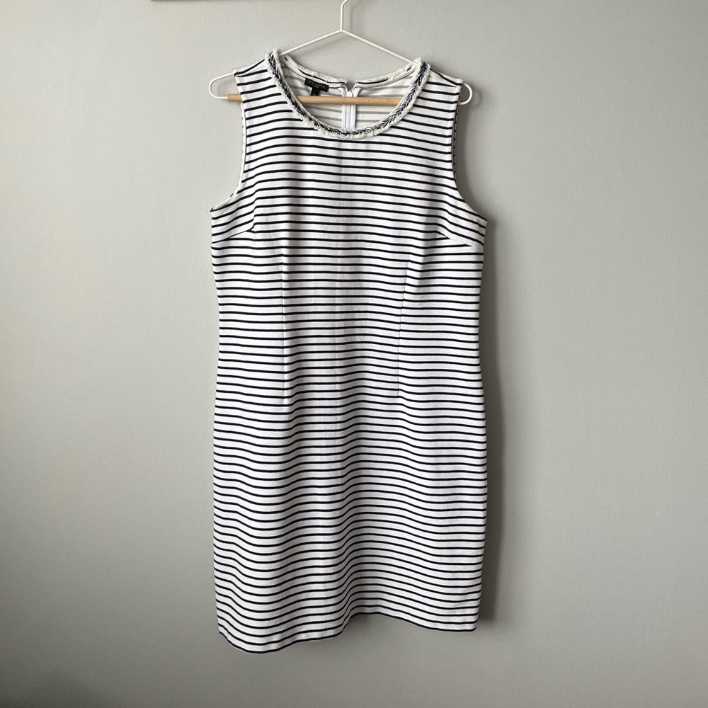 TALBOTS PETITE NAUTICAL STRIPPED SLEEVELESS SWING DRESS WITH BRAIDED COL…